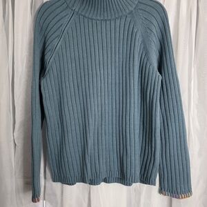Lisa Todd Teal Ribbed Turtleneck Sweater